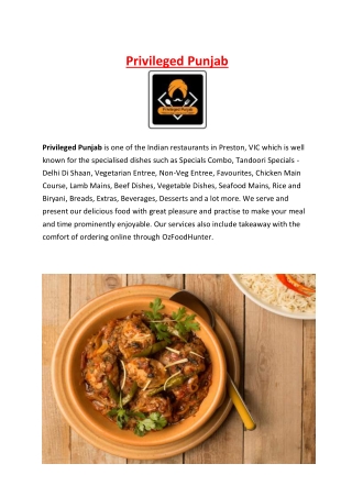 5% off - Privileged Punjab Menu - Takeaway Preston, VIC