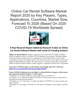 Online Car Rental Software Market Report 2020 By Key Players, Types, Applications, Countries, Market Size, Forecast To 2