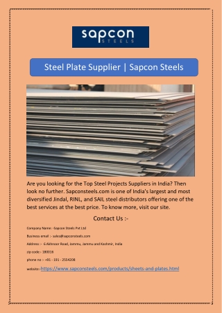 Steel Plate Supplier | Sapcon Steels