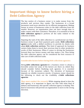 Important  things  to  know  before  hiring  a Debt Collection Agency