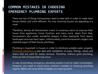 Common Mistakes In Choosing Emergency Plumbing Experts