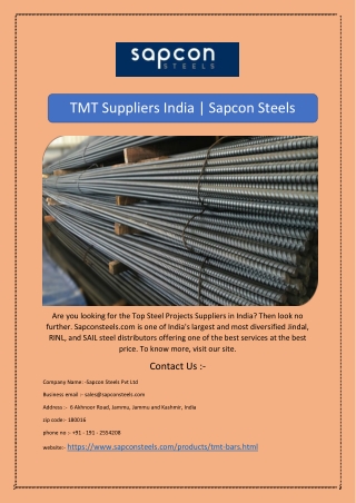 TMT Suppliers India | Sapcon Steels