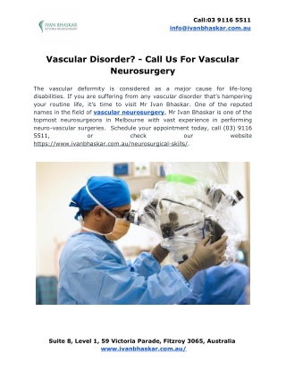 Vascular Disorder? - Call Us For Vascular Neurosurgery