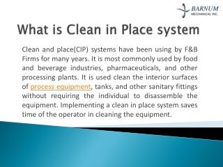 CIP Process Systems in Food Industry | Sanitary Process Piping Systems - Barnummech