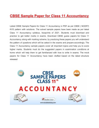 CBSE Sample Paper 2021 for Class 11 Accountancy Based on Revised CBSE Syllabus 2020-21