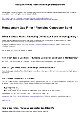 Montgomery Gas Fitter / Plumbing Contractor Bond