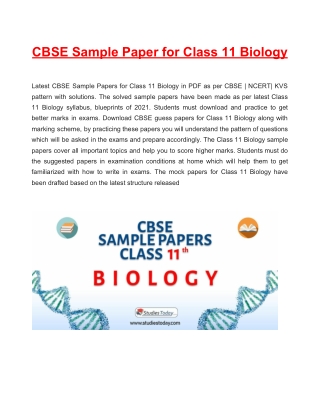 Download CBSE Sample Paper 2021 for Class 11 Biology with solution in PDF