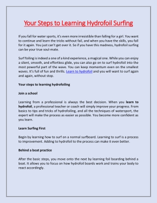 Your Steps to Learning Hydrofoil Surfing