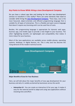 Key Points to Know While Hiring Java Development Company