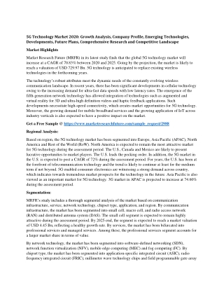 5G Technology Market 2020: Growth Analysis, Company Profile, Emerging Technologies, Developments, Future Plans, Compreh