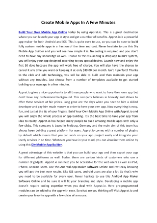 Create Mobile Apps in a Few Minutes
