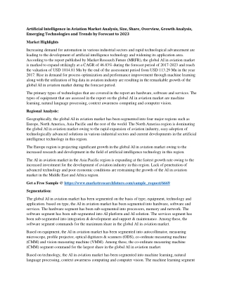 Artificial Intelligence in Aviation Market Analysis, Size, Share, Overview, Growth Analysis, Emerging Technologies and T