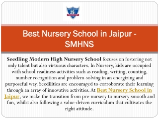 Best Nursery School in Jaipur -SMHNS