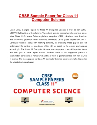 Download CBSE Sample Paper 2021 for Class 11 Computer Science with solution in PDF