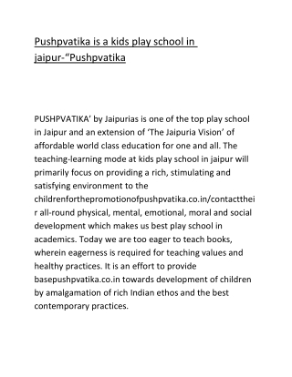 Pushpvatika is a kids play school in jaipur-“Pushpvatika