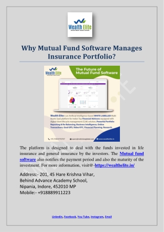 Why Mutual Fund Software Manages Insurance Portfolio?