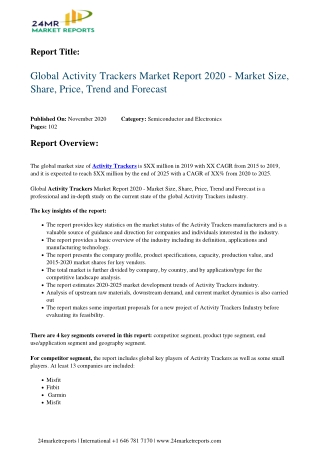 Activity Trackers Market Report 2020