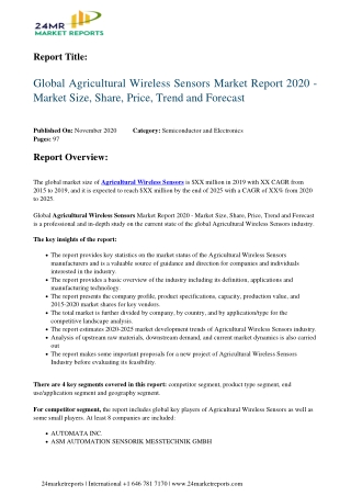 Agricultural Wireless Sensors Market Report 2020