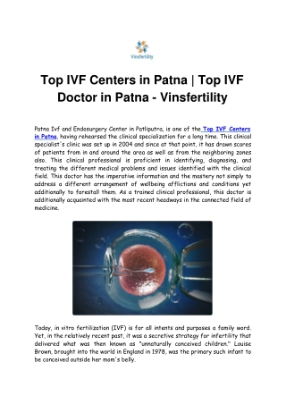 Top IVF Centers in Patna | Top IVF Doctor in Patna - Vinsfertility