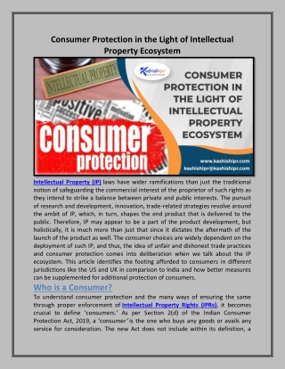 Consumer Protection in the Light of Intellectual Property Ecosystem