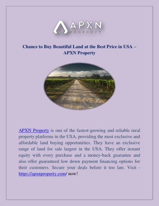 Chance to Buy Beautiful Land at the Best Price in USA - APXN Property