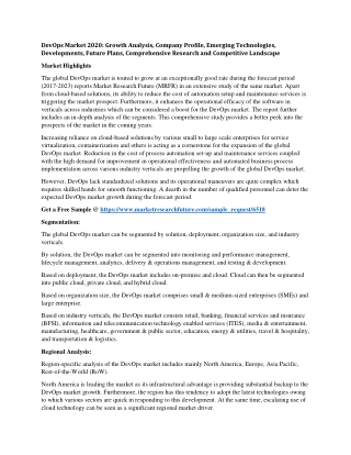 DevOps Market 2020: Growth Analysis, Company Profile, Emerging Technologies, Developments, Future Plans, Comprehensive R