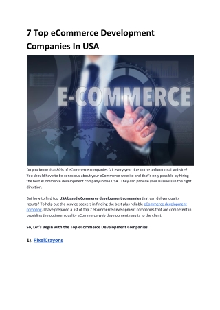 Top 7 eCommerce Development Companies in USA