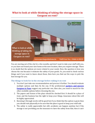 What to look at while thinking of taking the storage space in Gurgaon on rent?