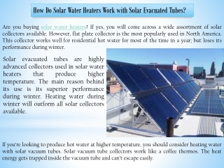 Solar Water Heaters Work with Solar Evacuated Tubes - Northern Lights Solar Solutions