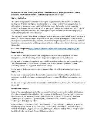 Enterprise Artificial Intelligence Market Growth Prospects, Key Opportunities, Trends, Forecasts, Key Company Profiles a