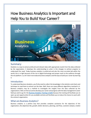 How Business Analytics Is Important and Help You to Build Your Career?