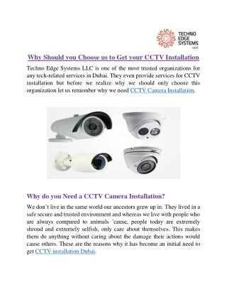 Why Should you Choose us to Get your CCTV Installation Services?
