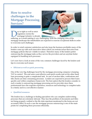 How to resolve challenges in the Mortgage Processing Services?