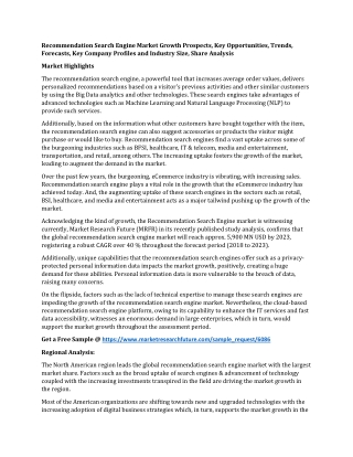 Recommendation Search Engine Market Growth Prospects, Key Opportunities, Trends, Forecasts, Key Company Profiles and Ind