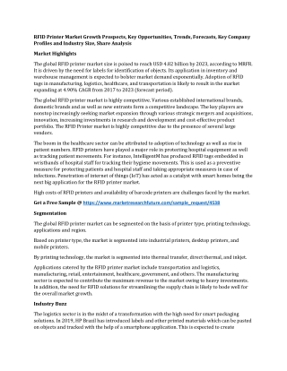 RFID Printer Market Growth Prospects, Key Opportunities, Trends, Forecasts, Key Company Profiles and Industry Size, Shar