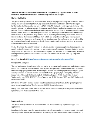 Security Software in Telecom Market Growth Prospects, Key Opportunities, Trends, Forecasts, Key Company Profiles and Ind