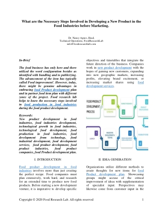 What are the necessary steps involved in developing a new product in the food industries before marketing?