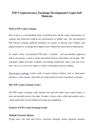 P2P Cryptocurrency Exchange Development-Crypto Soft Malaysia