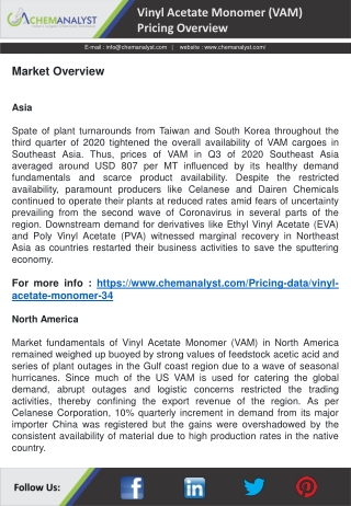 Vinyl Acetate Monomer (VAM) Pricing, New, Demand & Supply | ChemAnalyst