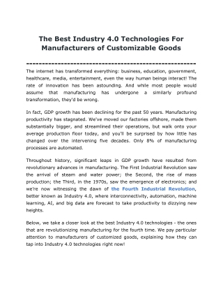 The Best Industry 4.0 Technologies For Manufacturers of Customizable Goods