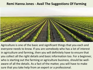 Remi Hanna Jones - Avail The Suggestions Of Farming https://bit.ly/36vfSEh #remihannajones