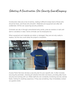 Selecting A Construction Site Security Guard Company
