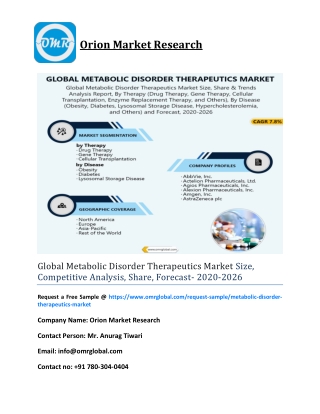 Global Metabolic Disorder Therapeutics Market Size, Competitive Analysis, Share, Forecast- 2020-2026