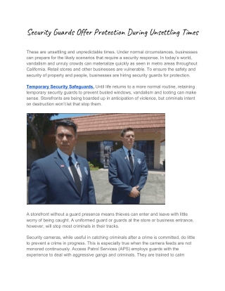 Security Guards Offer Protection During Unsettling Times