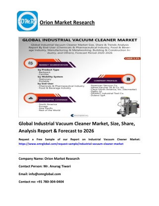 Global Industrial Vacuum Cleaner Market Size, Share & Forecast to 2020-2026