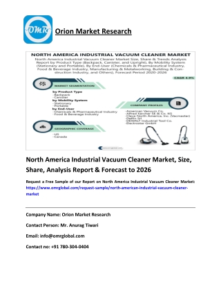 North America Industrial Vacuum Cleaner Market Size, Share, Growth and Report to 2020-2026