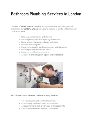 Bathroom Plumbing Services in London