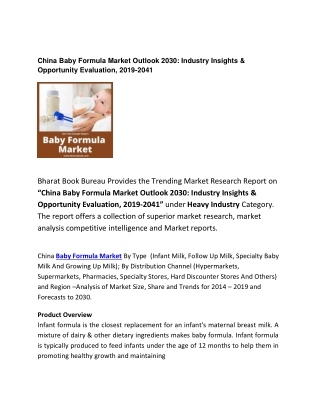 China Baby Formula Market 2030 Forecast 2019-2041