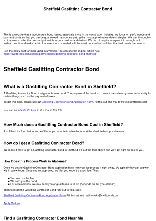 Sheffield Gasfitting Contractor Bond