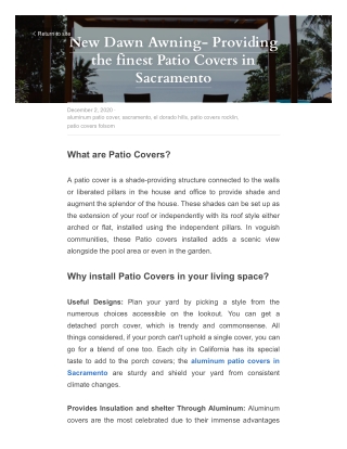 New Dawn Awning- Providing the finest Patio Covers in Sacramento
